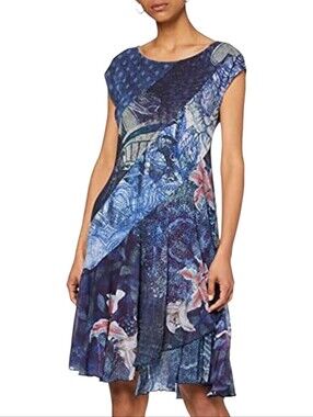Desigual Vest Osages Blue Patchwork Mesh Dress Size Large